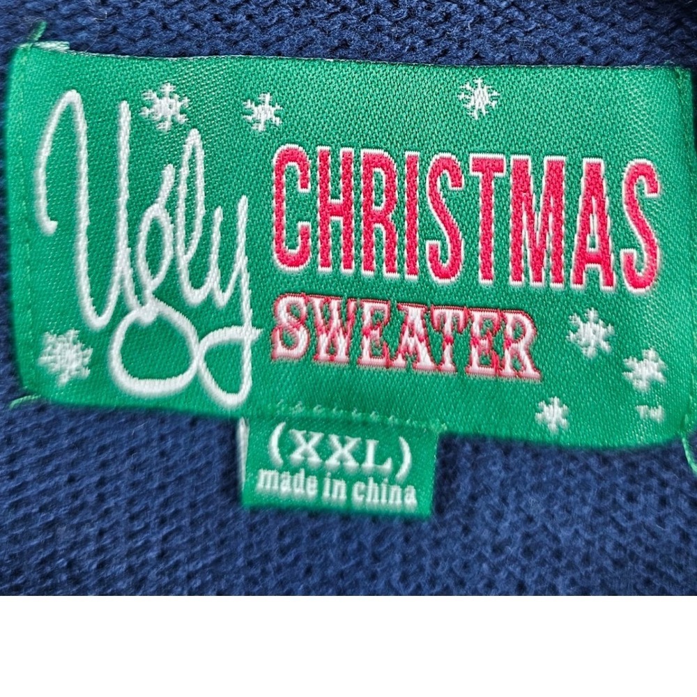 Ugly Christmas Sweater Hoodie Men's XXL Blue Brown Acrylic Knit Winter - Picture 8 of 11